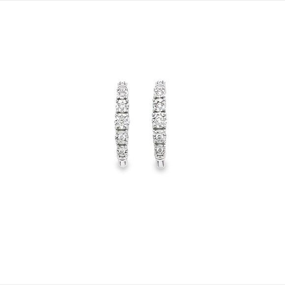925 Sterling Silver Diamond Hoop Earrings - Picture 1 of 1
